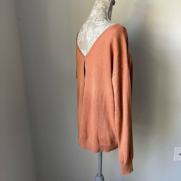 One Grey Day Silk Blend Button Back Sweater in Orange/Rust - Picture 4 of 11